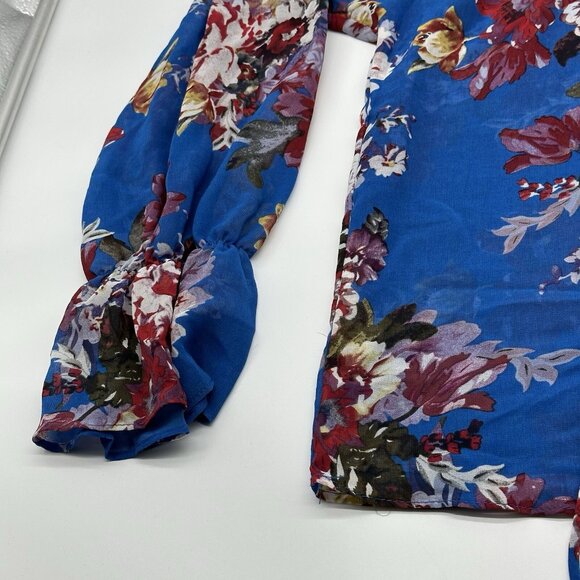 Elie Tahari Size Small Spring Blossom Print Sheer Chiffon Long Sleeve Blouse NWT - Picture 3 of 11